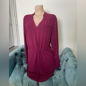 Naked Zebra Maroon Long Sleeved Blouse Dress w Drawstring M